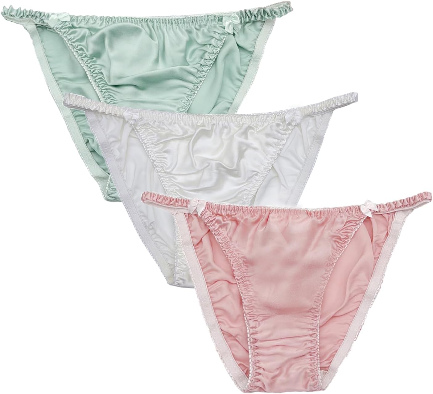 Women 3Pairs Pure Silk Panties Soft Smooth String Healthy Bikini Summer Underwear
