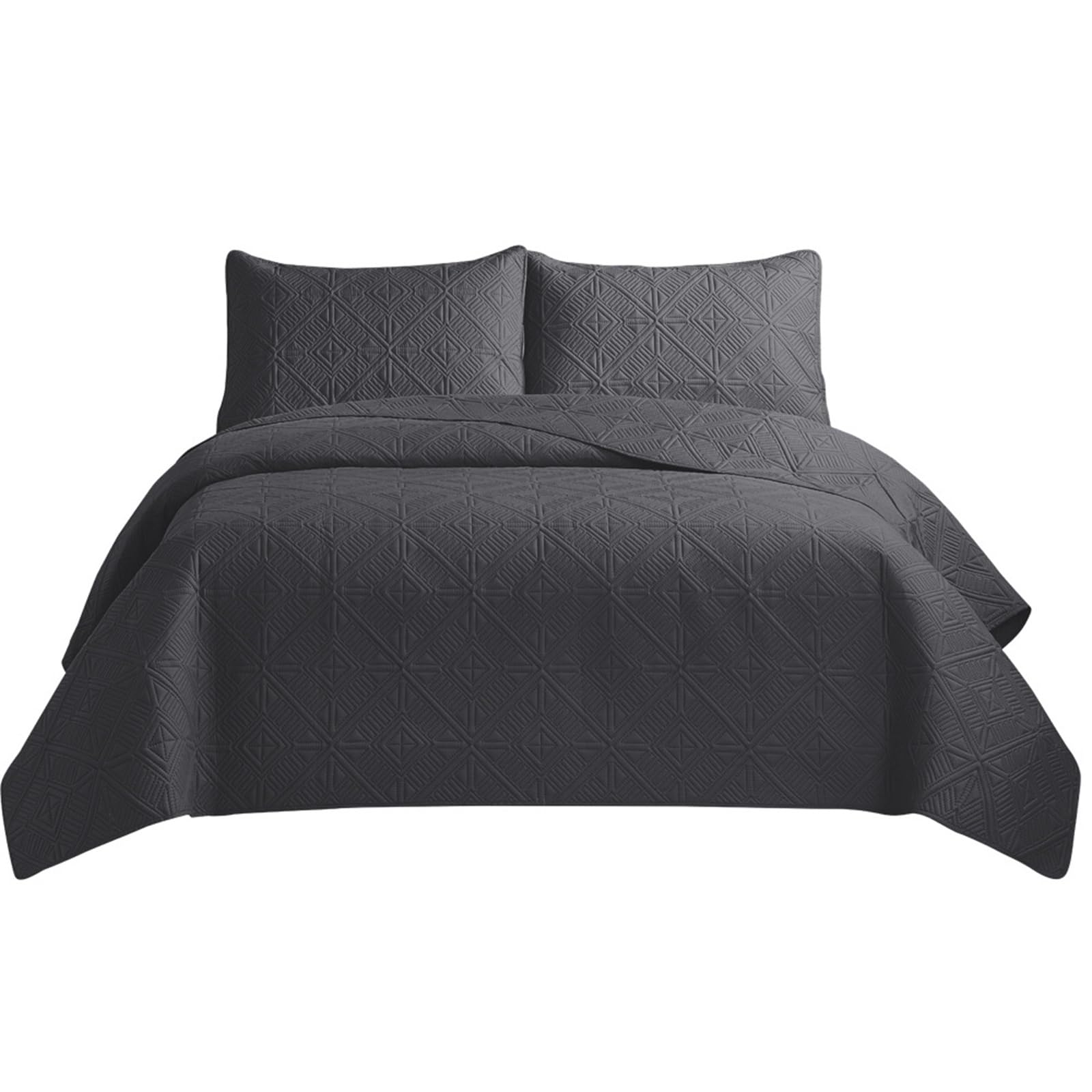 King Size Bedspread Double Quilted Bed Throws - Reversible Embossed Matt Finish Double Bed Covers Quilt Bedspread + 2 Pillow Shams - Solid Color Cotton Bed Spreads and Throws(Dark Grey,220*240cm)