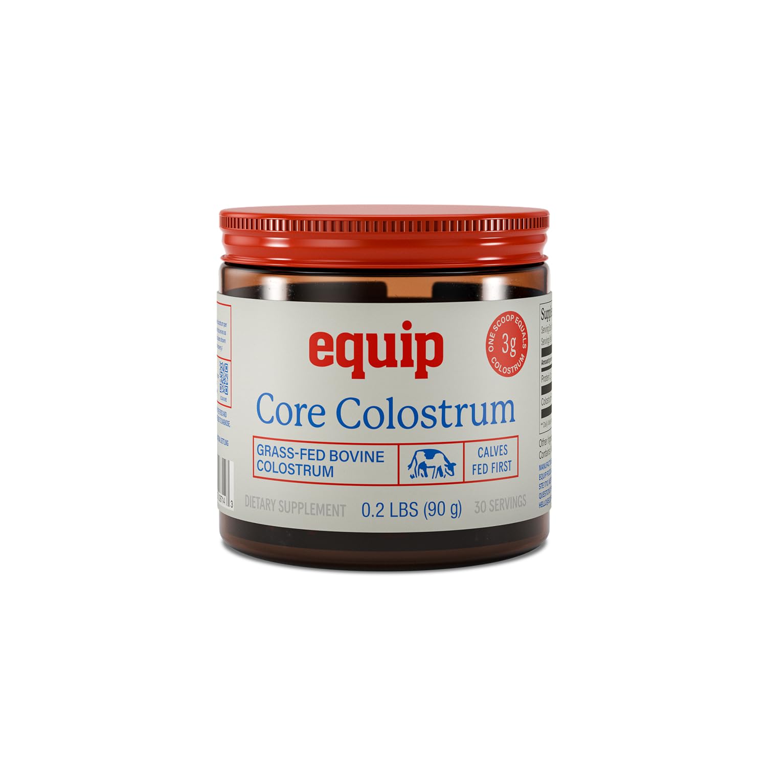Equip Foods Core Bovine Colostrum Powder - 3,000mg Grass Fed Colostrum Supplement - Gut Health, Immunity, Recovery Lactoferrin Supplements - Keto Friendly Bovine Colostrum, 30 Servings, Unflavored