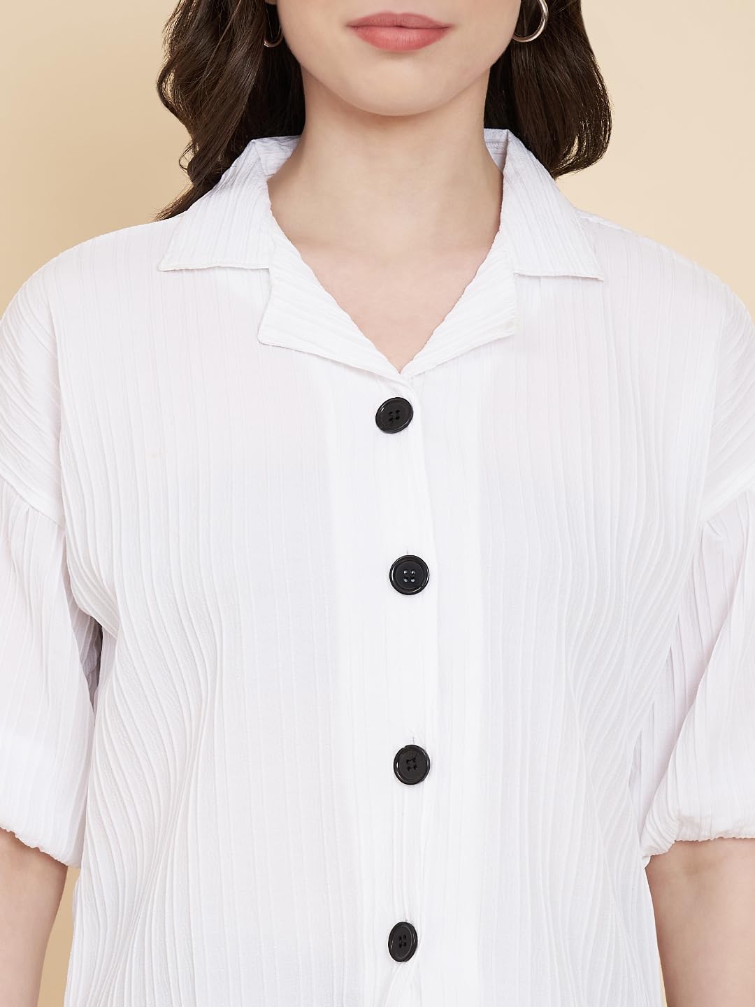 Ekasya Damen-Baumwoll-Mischgewebe, gestreiftes Muster, V-Ausschnitt, halbe Ärmel, stilvolles Boxy-Hemd für Damen, langes Hemd für Damen, Hemd, Tops für Damen, übergroßes Hemd für Damen (E1621)