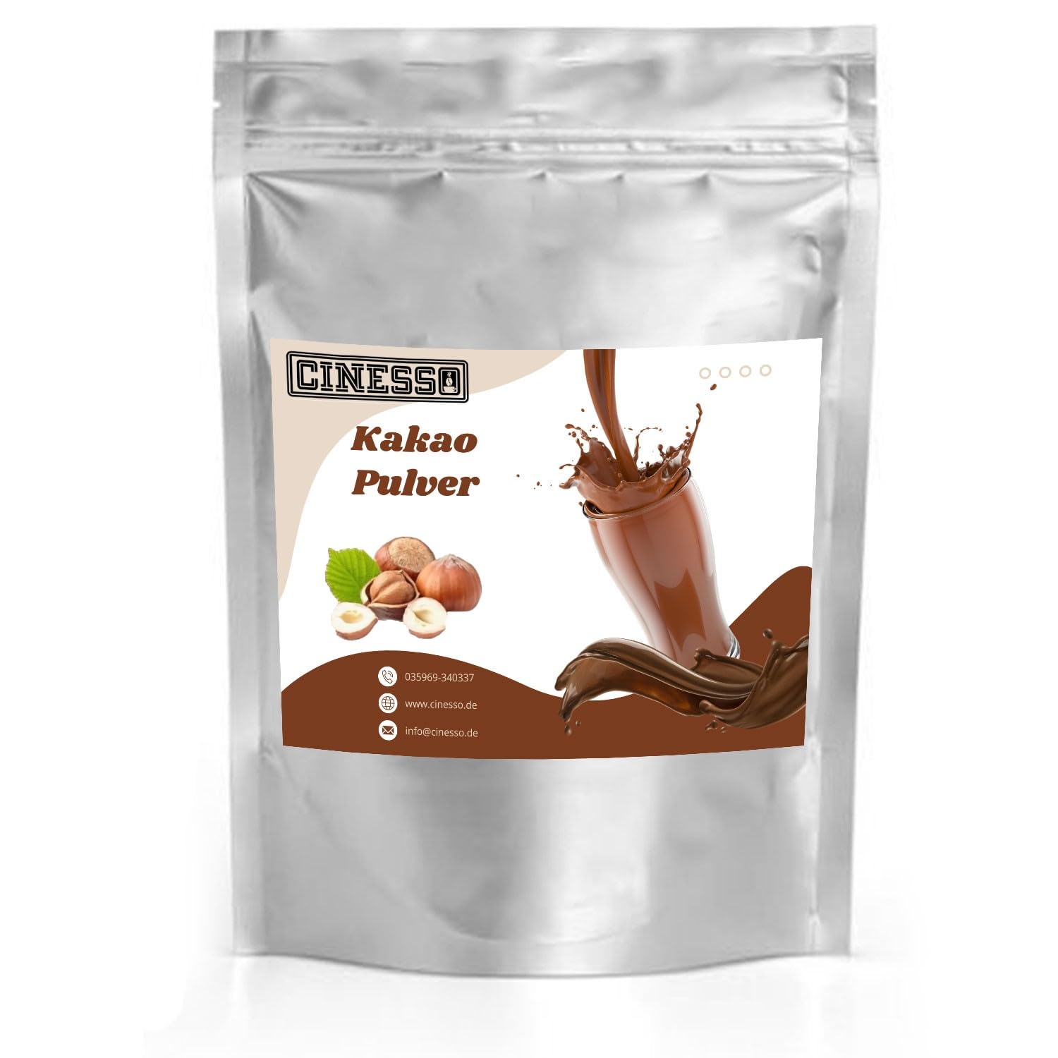Cinesso Haselnuss Kakao Trinkschokolade Kakaopulver 10 Kg, Nussgeschmack, verschiedene Geschmacksrichtungen, für jeden Anlass, schnelle und einfache Zubereitung, Schokoladengenuss