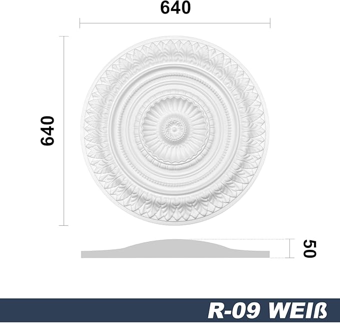 Marbet Design MARBET DESIGN Stucrozet R-09, Ø 64cm - plafond rozet wit, van EPS piepschuim, sierelement, stucwerk, wanddecoratie woonkamer lamp polystyreen rond photo 2