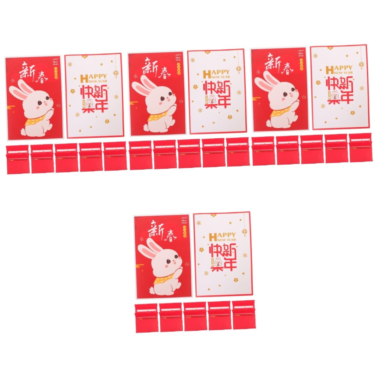 Lurrose 4 Set Di Biglietti Di Auguri Per L'Anno Del Coniglio Cartoline Con Messaggio Per Capodanno Buste Di Ringraziamento Biglietto Di Benedizione Per Il 2023 Biglietti Di Auguri