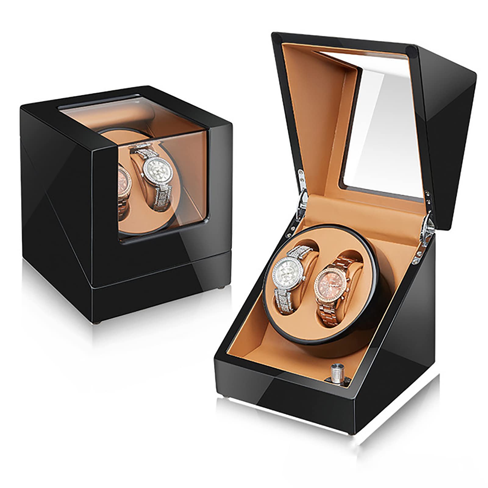 Xiaoxu Caricatore Doppio per 2 Orologi, Scatola per Orologi rotanti, Carica Automatica per Orologi Meccanici, in Legno, con Motore Silenzioso, G (E)