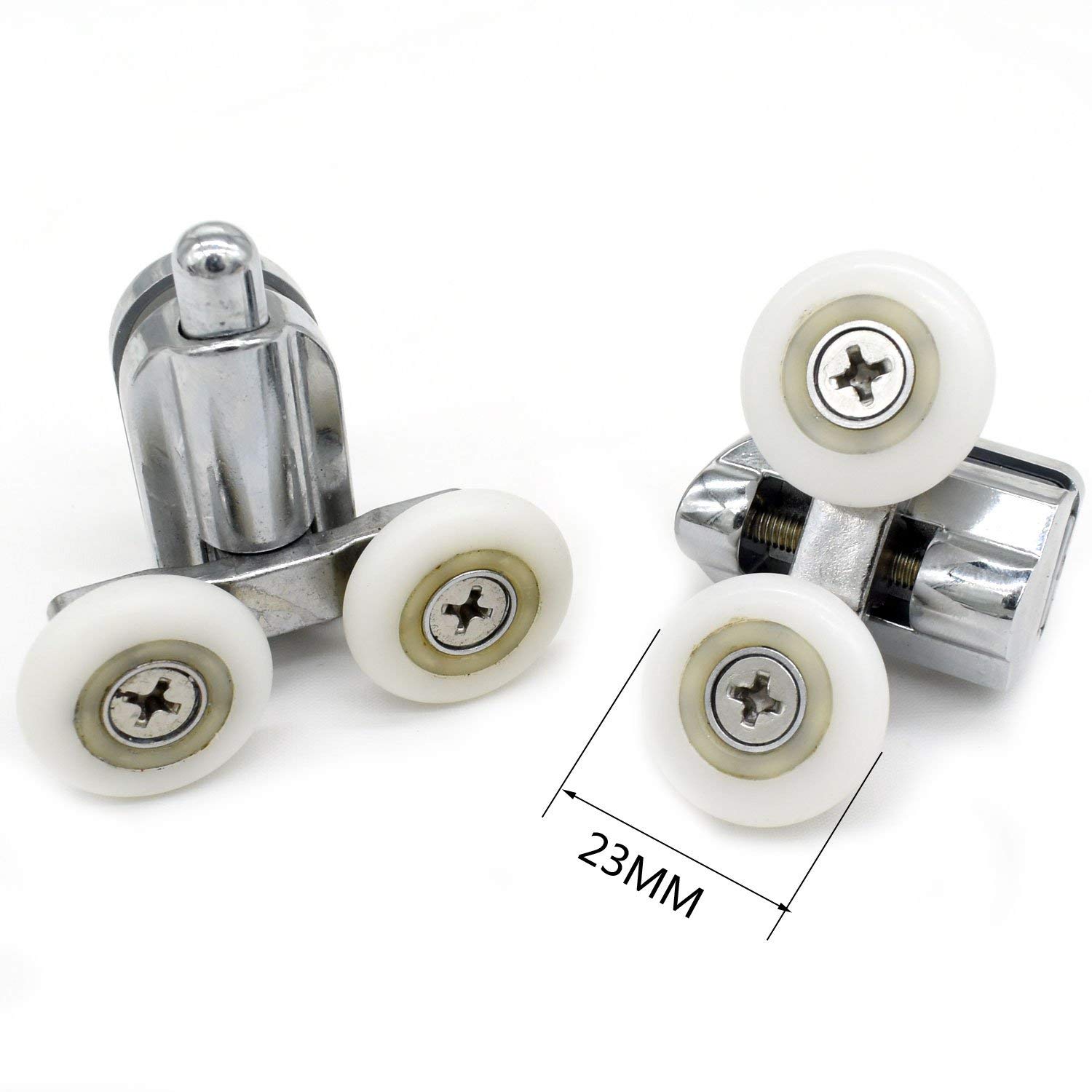 Shower Door Fixing Pulleys in Chrome - Bottom - Fits Glass 4-6mm (23mm 2 Lower Wheel), 23mm 1Upper Wheel +1Lower Wheel, 23 millimeters - Image 2