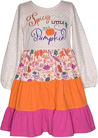 Bonnie Jean Girls 3M-16 Pink Orange Tiered Thanksgiving Harvest Dress