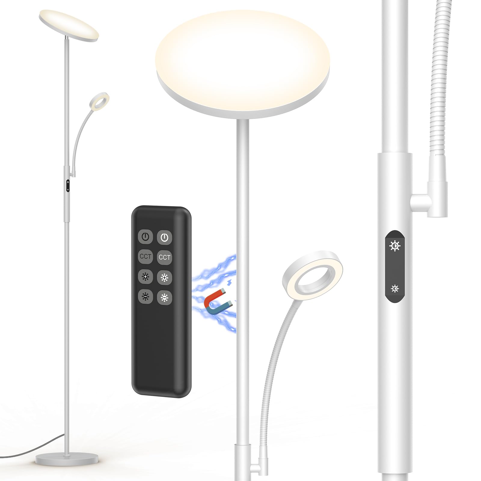 Stehlampe Leselampe Grau, 30W+5W 4200LM Deckenfluter LED, 3000K-6000K Stufenlos Dimmbar Stehleuchte Wohnzimmer mit Fernbedienung & Touch Steuerung, LED Standleuchte für Schlafzimmer,Büro