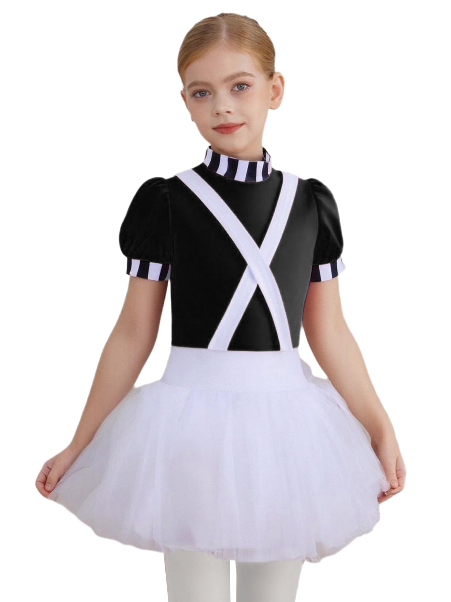 Moggemol Girls Chocolate Factory Worker Halloween Costume Kids Candy Movie Character Tutu Dance Dress Black 15-16 Years
