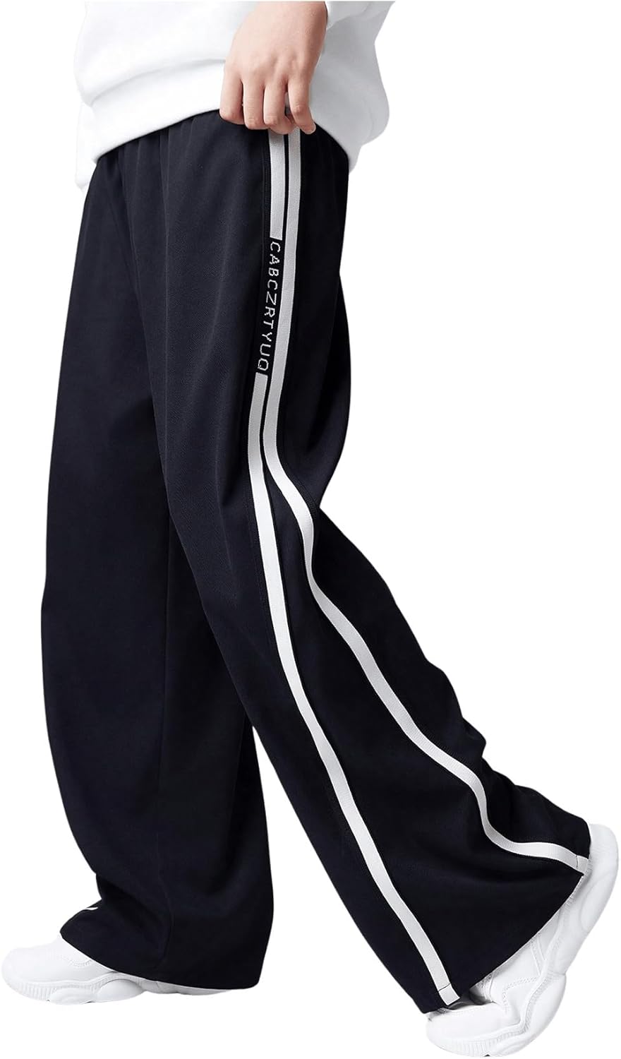 Boy's Baggy Sweatpants Letter Striped Wide Leg Pants Elastic Waist Athletic Sweat Pants