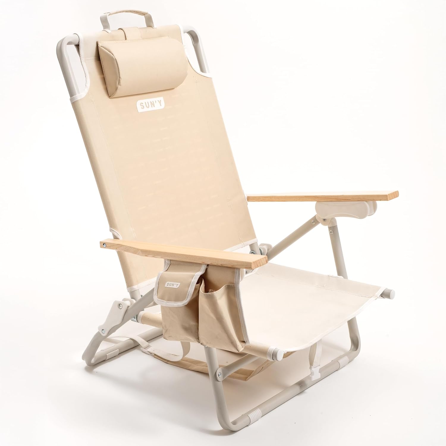 SUN'Y Escapes Backpack Beach Chair - Made w/Ocean Bound Plastics, Customizable w/MOLLE Accessories, Ultra Lightweight, Low-Seat Natural Comfort, Durable, Rust Free & Waterproof - Nautical Navy