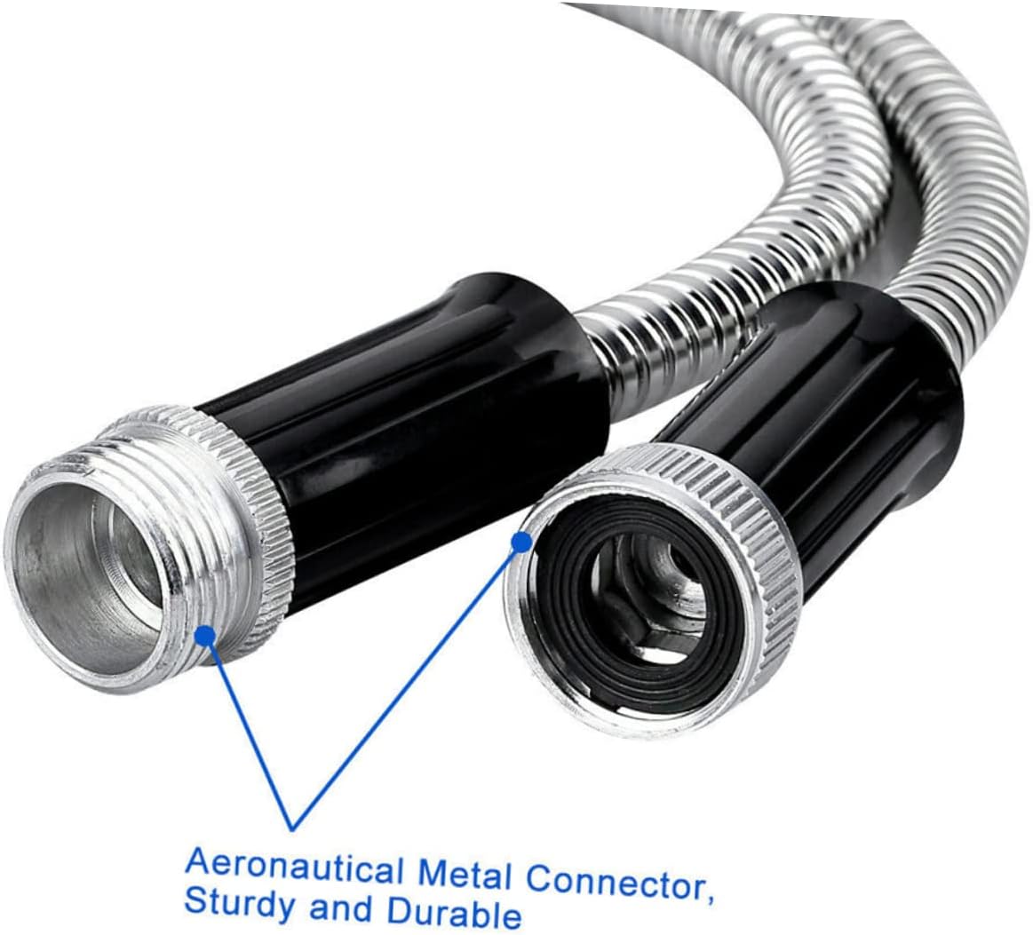 Kisangel Lightweight Stainless Steel Garden Hose Heavy Duty Water Hose with Spray Nozzle for Versatile Watering Needs for Lawn Garden Car and Pet Washing