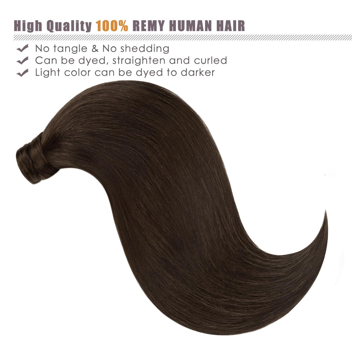 Lacer Warm Dark Brown Ponytail Extension Wrap Around Human Hair with Magic Paste 22 Inch Long Ponytail Extension Human Hair Silky Straight 80 Grams Pony Tails for Girls 90 Grams