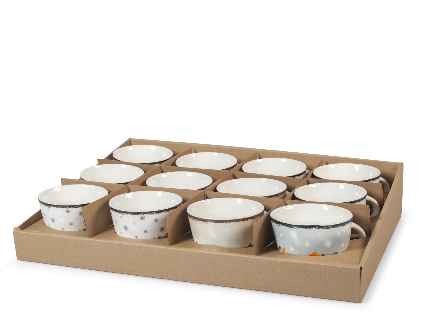 H&H Set 12 Tazze da Tè in New Bone China 280 ml Decoro Village - Tazze Eleganti per Colazione