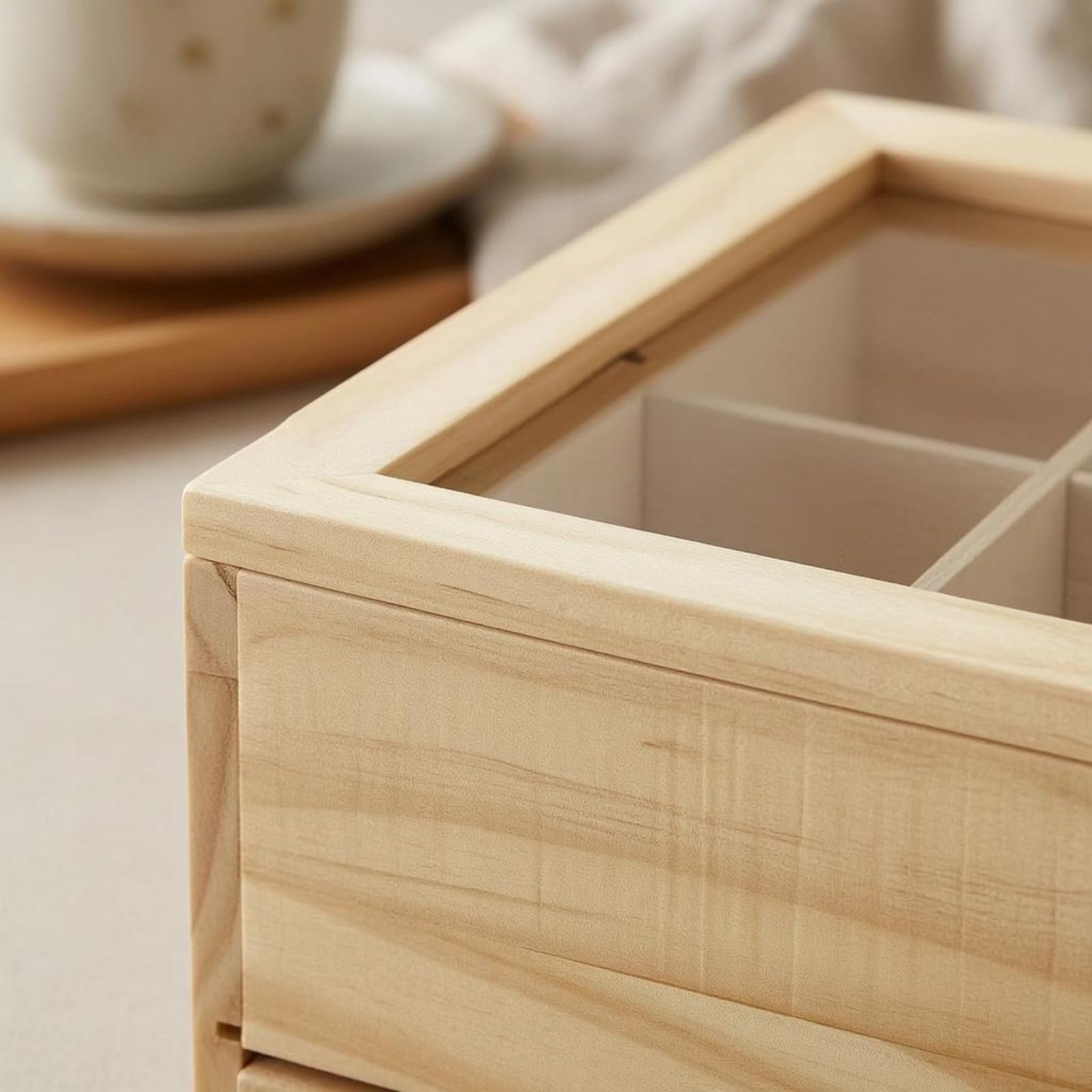 Qianly Boîte Thé Bois Double Niveau Boîte Compartimentée Gain Place Rangement Maison pour Bureau, Noir