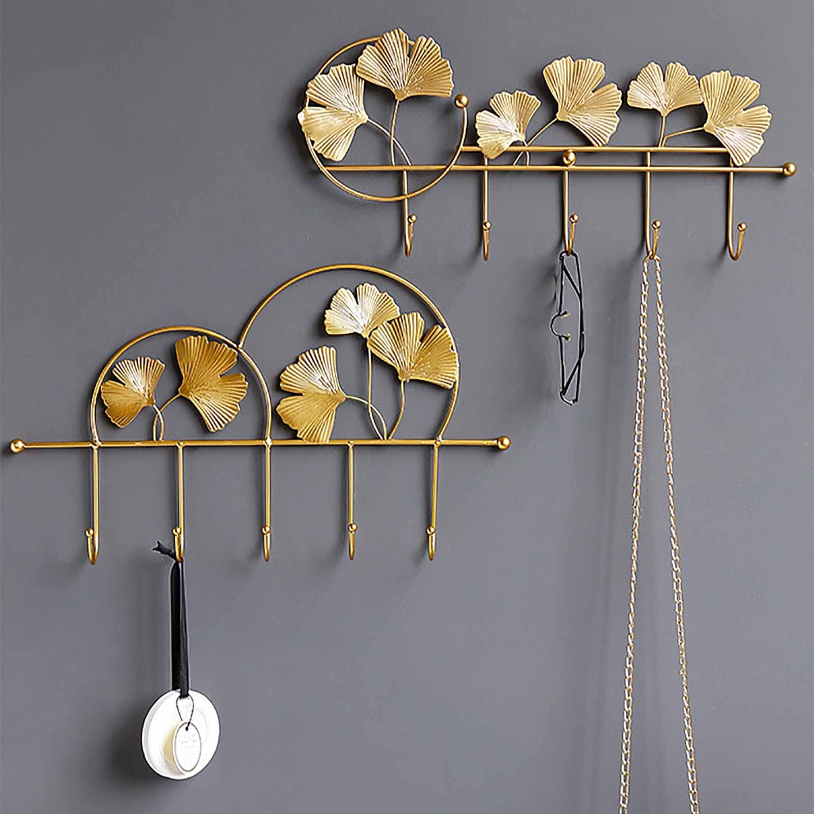 2 ganchos decorativos de pared, gancho para colgar en la pared, adecuado para dormitorio, sala de estar, pasillo, decoración de pared, colgante de porche, percha, dorado