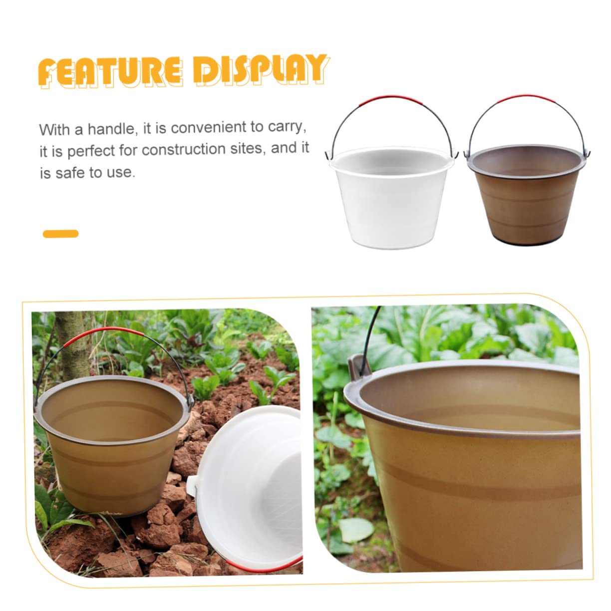 KALLORY 2pcs Plastic Storage Bucket Thicken Wear Resistant Cement Buckets for Construction Sites Multi Functional Lightweight Design for Trash and Cement Use