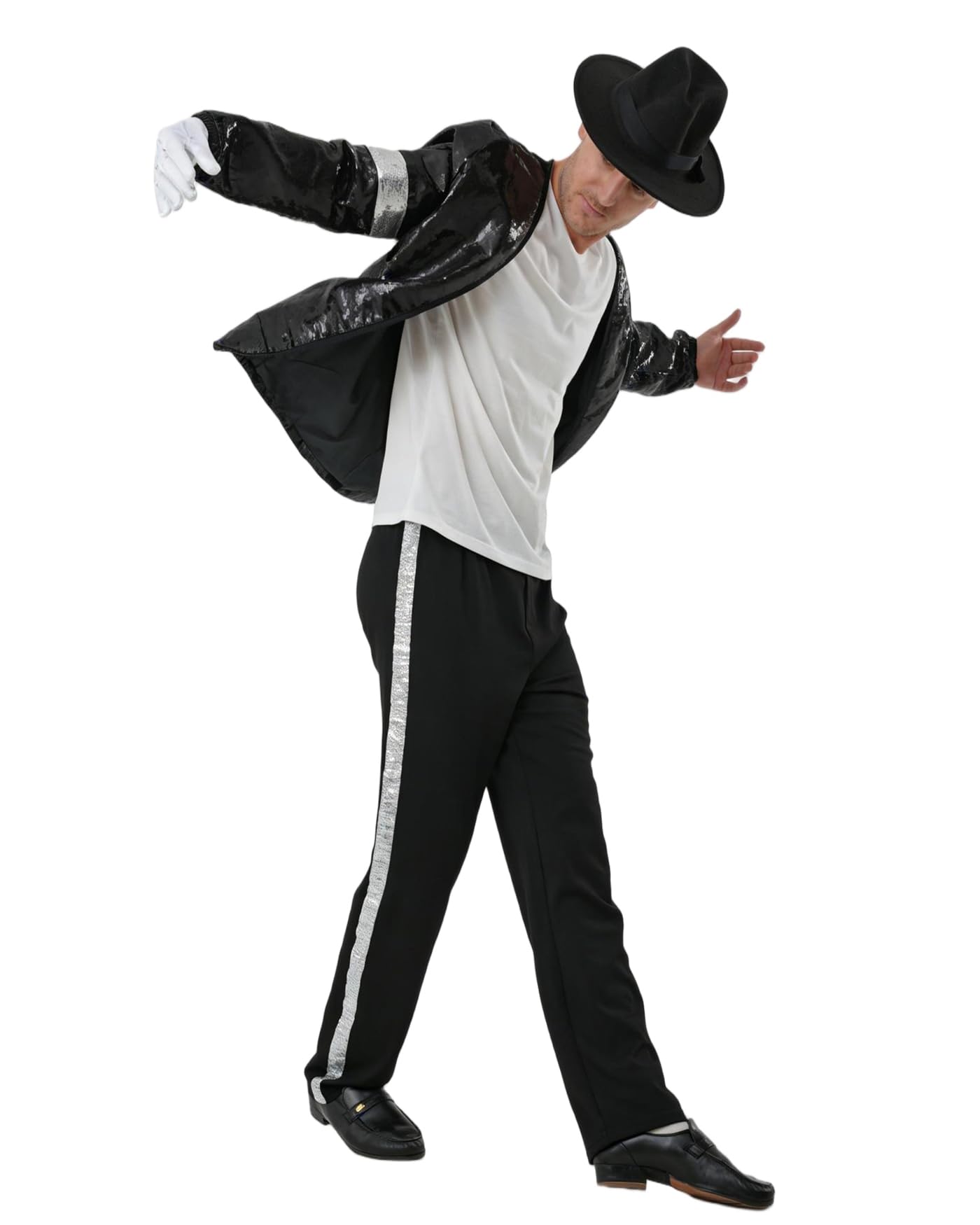 Costume de Michael de la danse pour enfants, garçons et filles – Veste à paillettes noires, pantalon, chapeau, gants à paillettes, tenue d'Halloween pour enfants des années 80 et 90