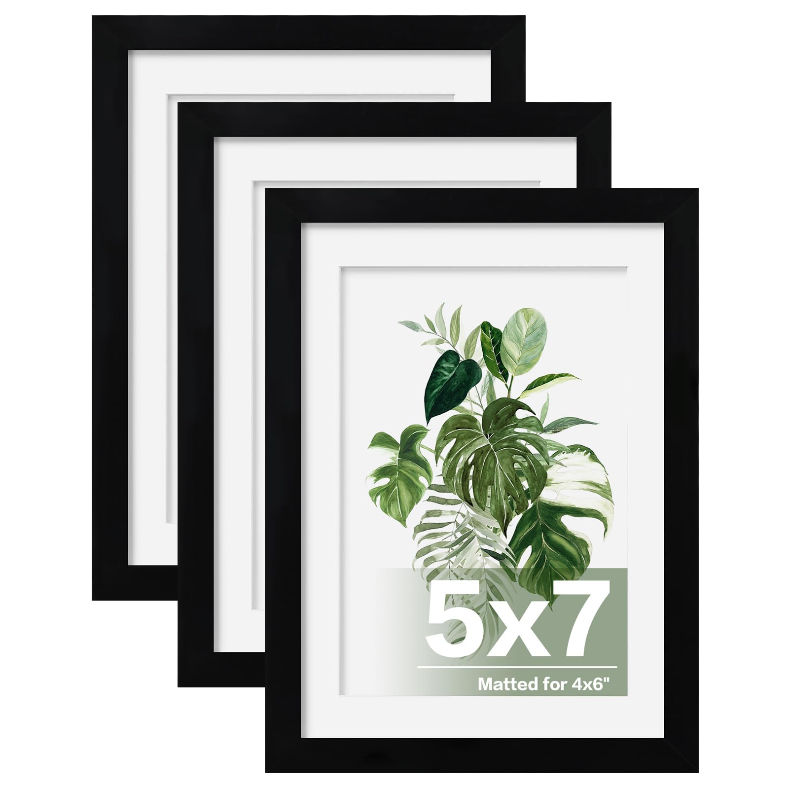 EGOFINE 7X5 Picture Frames, 7X5 Frame Display 4X6 with Mat Covered by Plexiglass, for Wall Mounting, Black, 3Pcs โ image 1