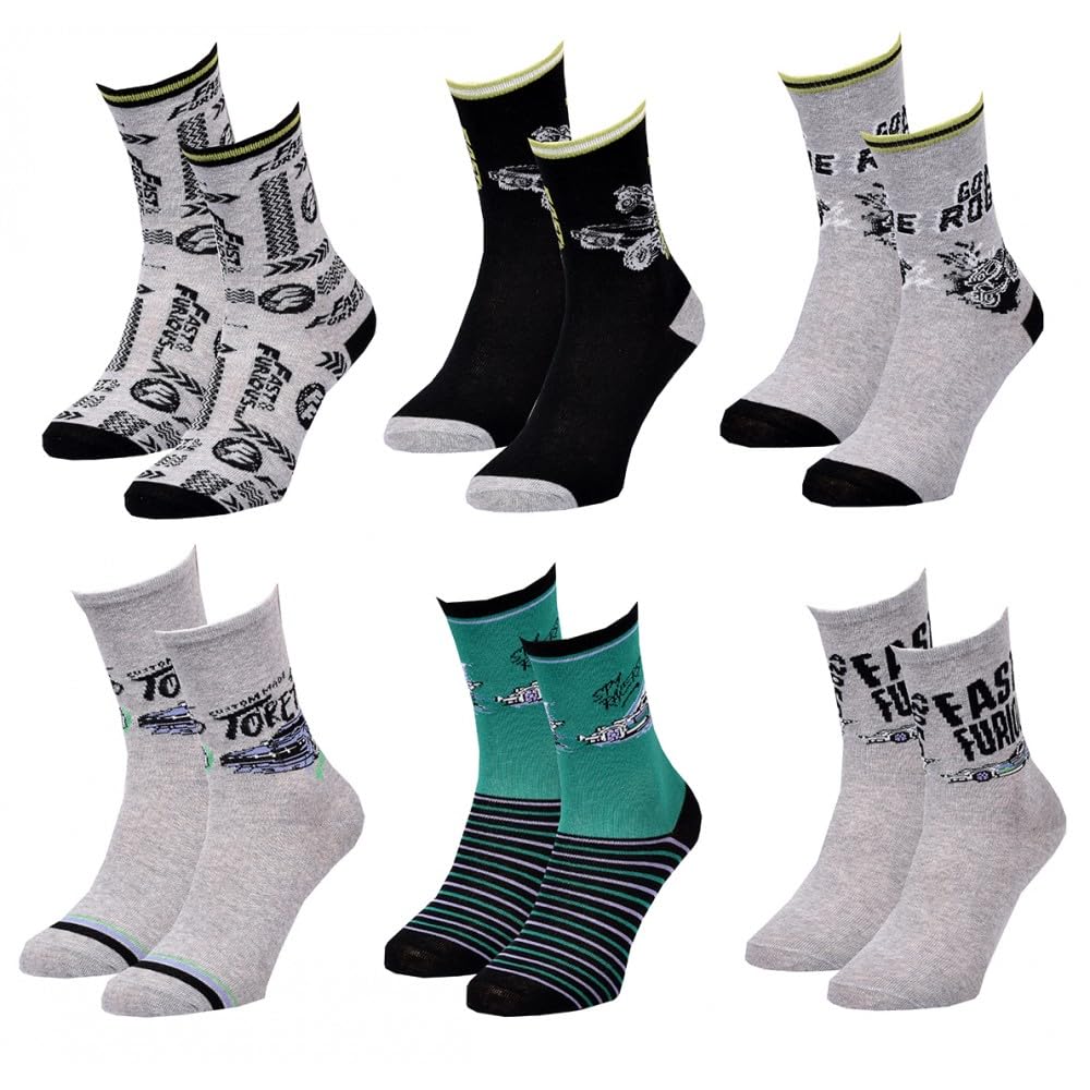 Ozabi Boys Pack Of 6 Pairs 5887 Fast And Furious Socks Pack For (As8, Numeric, Numeric_9, Numeric_11_point_5, Regular, )