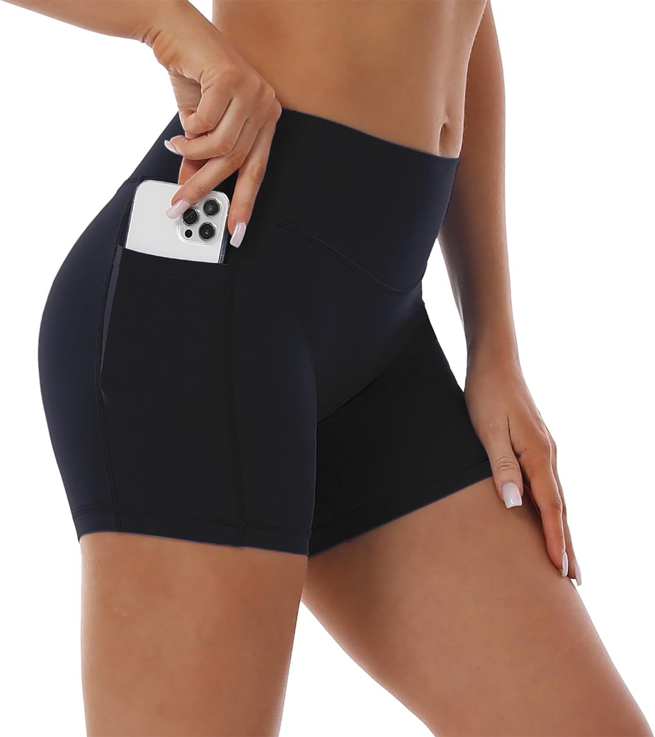 HOKOYI High Waisted Biker Shorts for Women 5'' Tummy Control Running Workout Spandex Athletic Gym Yoga Shorts with Pockets