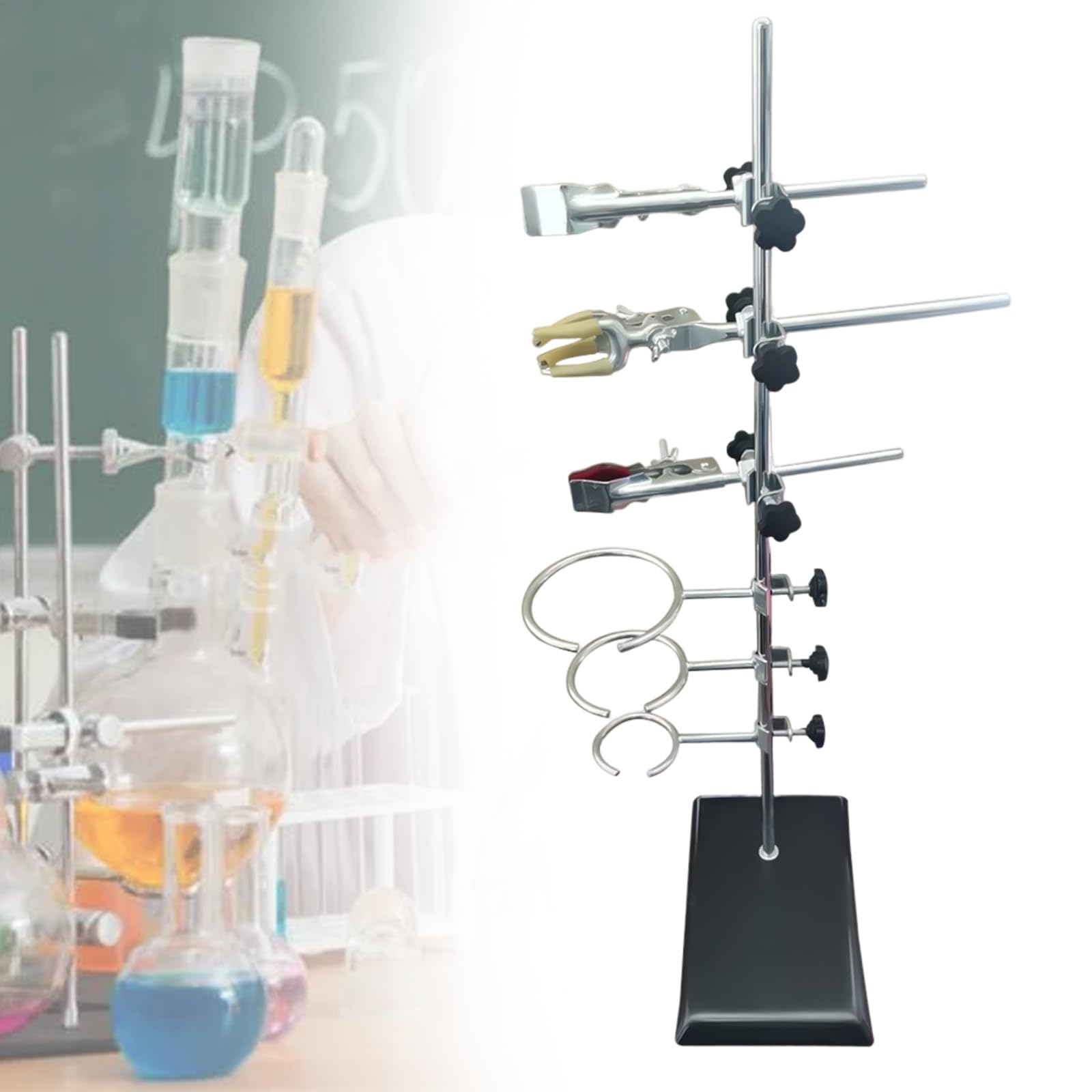 Supporto da laboratorio, 135 x 210 x 600 mm, supporto da laboratorio, supporto da laboratorio chimico, set di supporto con 9 clip, set di supporto per laboratorio chimico