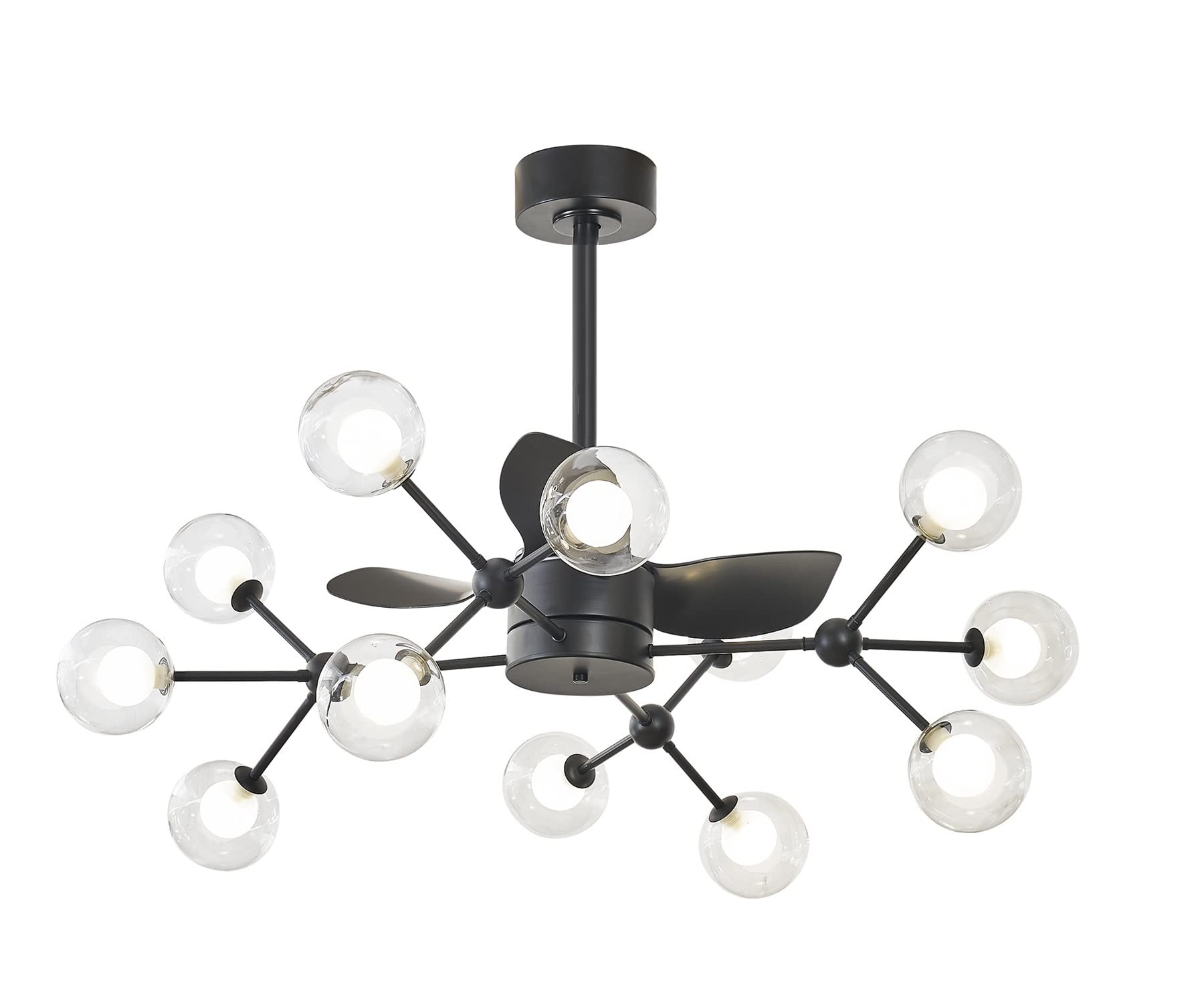 Photo 1 of Surpars House Ceiling Fan,52" Modern Ceiling Fan with Lights, 3 Blades Reversible,3 Glass Shades Included, Remote Control (12 Lights Black)