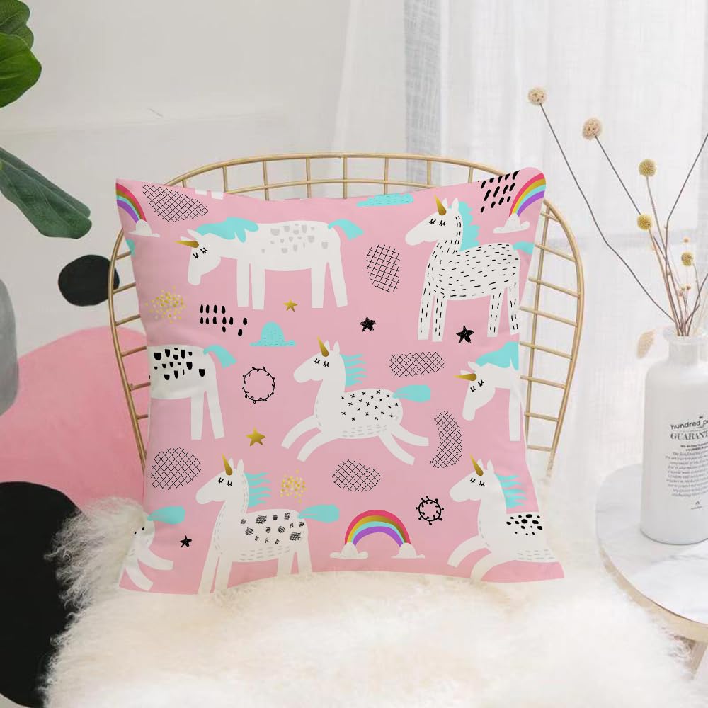 Hyosxw Seamless Pattern With Magic Unicorns And Rai - A9 Cushion Cover,Throw Pillow Case Home Decorative For Living Room Bedroom Sofa Chair 18X18 Inch,Seamless Pattern With Magic Unicorns And Rainbow. Childish Fairytale Background,Pillowcase 45X45cm