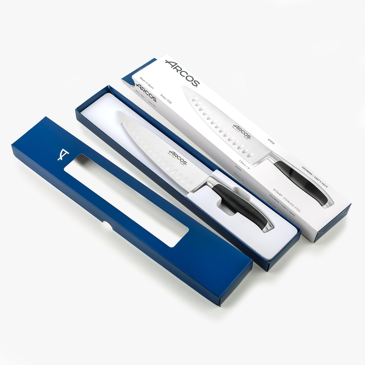 Arcos Coltello Chef in Acciaio Inossidabile – Doppio Affilato Professionale per Tagliare Alimenti, Manico Ergonomico in Poliossimetilene, Lama da 210 mm – Nero, Serie Kyoto