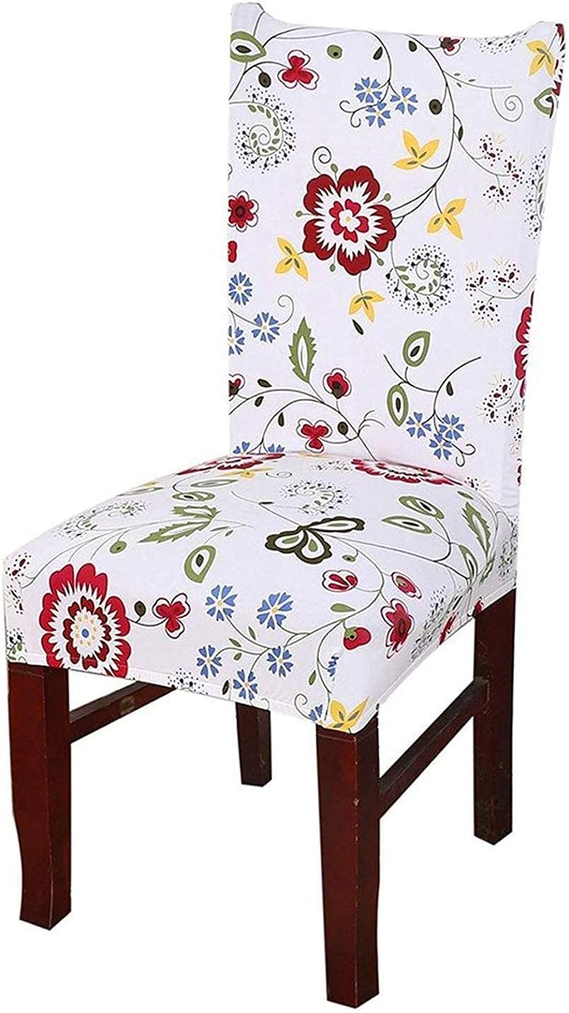 House of Quirk Elastic Chair Cover Stretch Removable Washable Short Dining Chair Cover Protector Seat Slipcover Pack of 1 (White Red Flower)