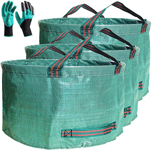 Professional 3-Pack 46 Gallons Yard Garden Bags (D26, H19 inches) with Garden Gloves 4 Handles Reusable for Lawn Leaf Bags,Yard Waste Bags,Garden Trash Bags,Laundry Bag,Debris Bags,Lawn Clippings Bags