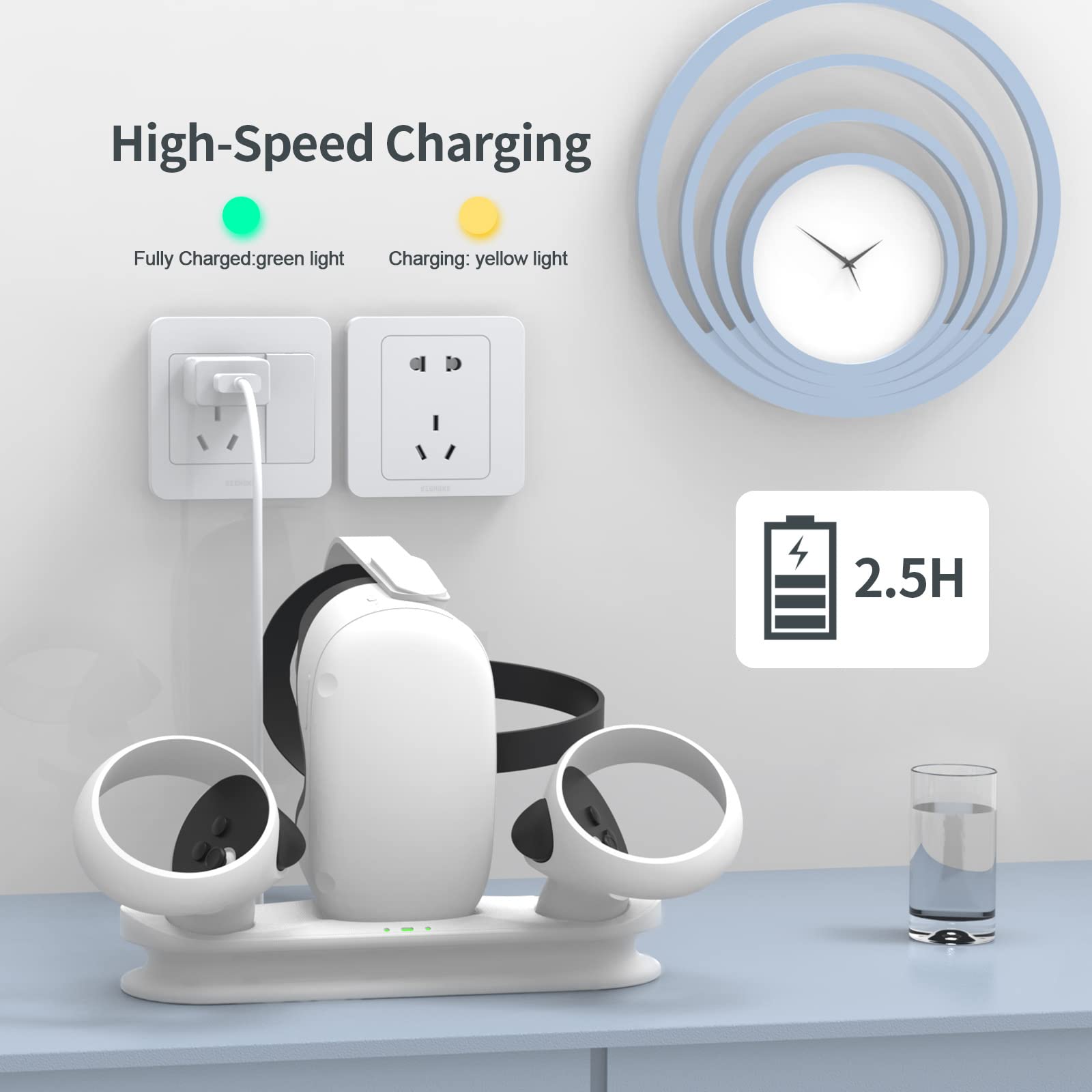 For Oculus Quest 2 VR Multifunctional Controller Charging Station, Multifunctional Cooling Base, Dual Charger Docking Station for Oculus Quest 2 VR Holder (White, Oculus Quest 2) JYS-OC006