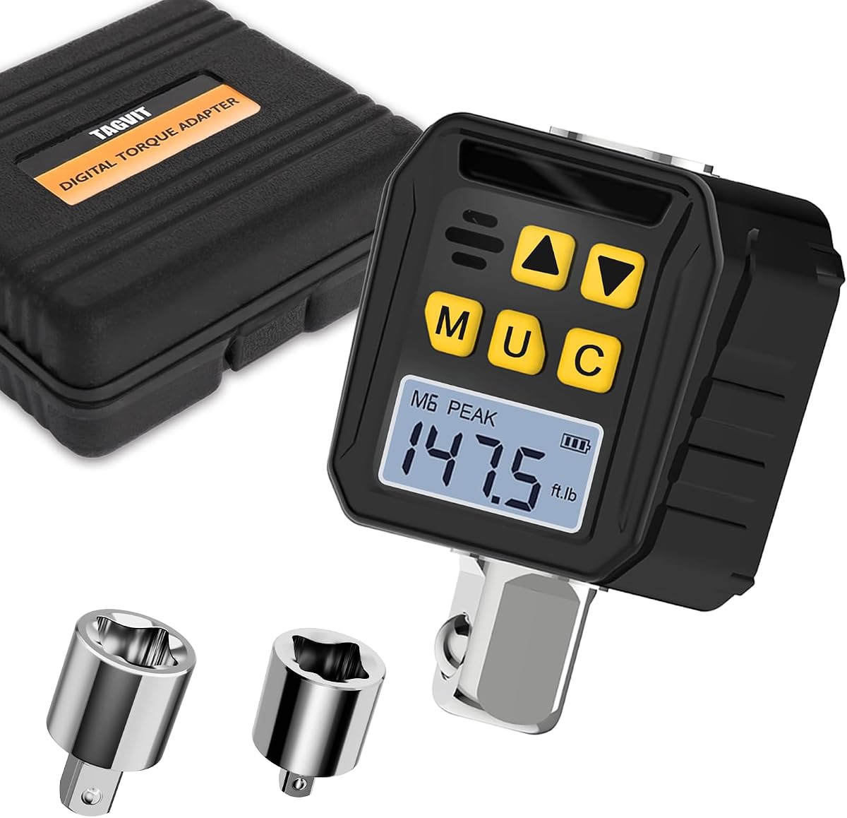 1/2” Drive Digital Torque Adapter, 7.38-147.5 Ft-lb/10-200 Nm Digital Torque Wrench Converter with 3/8" and 1/4" Adapters for Bicycle Motorcycle Car Repair