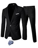 Men&apos;s 2 Piece Suit with Tie&comma; One Button Slim Fit Solid Jacket and Pants Set&comma; Suits for Men Prom Party Wedding & Business