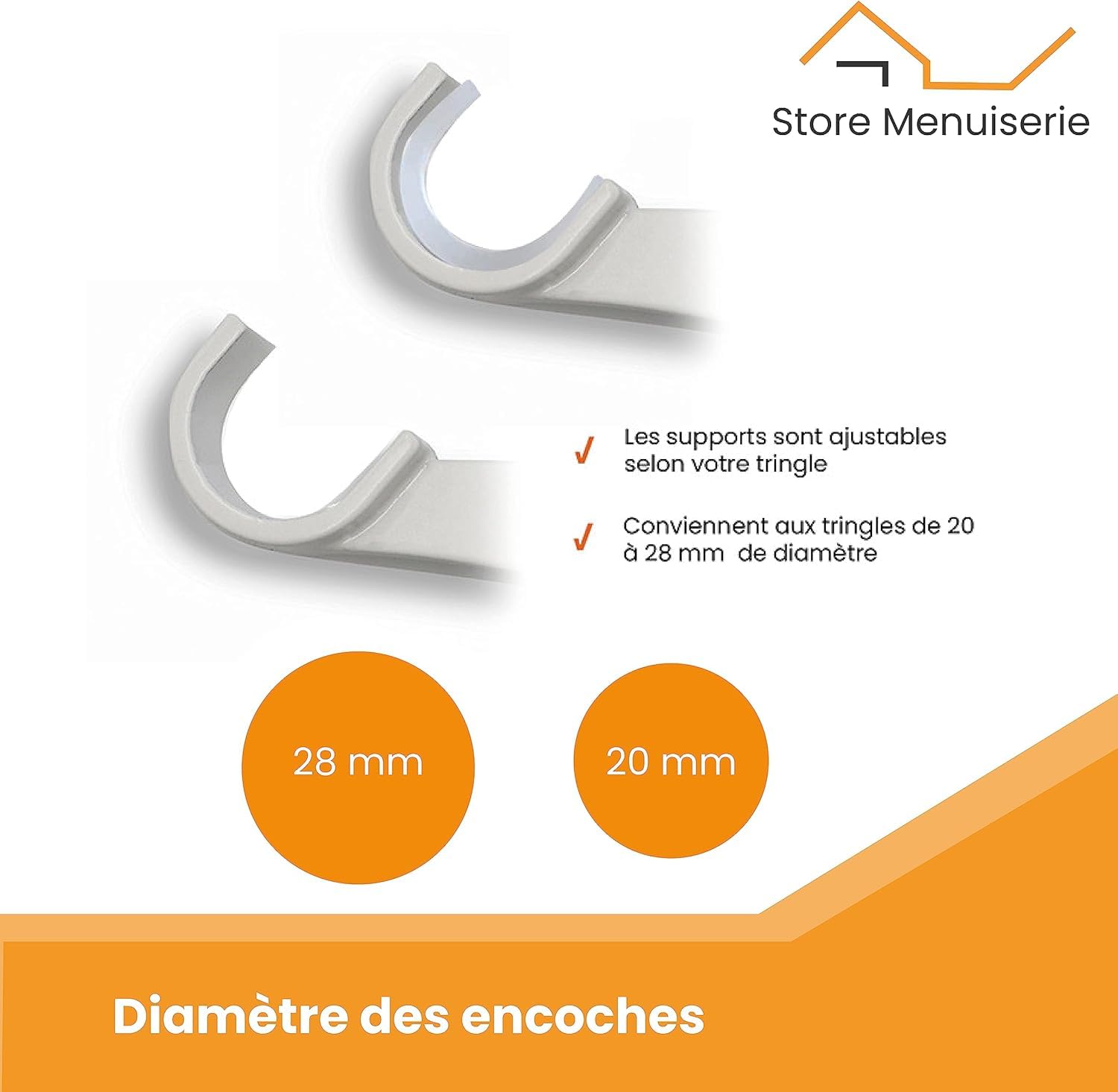 Empyr 2 Lots de 2 Supports sans Perçage - pour Tringle à Rideaux Diamètre 20 à 28 mm - Fixation Tension sans Ashésif sur Coffre de Volet Roulant - Hauteur 14 à 24 cm - Coloris Blanc - 4 Supports