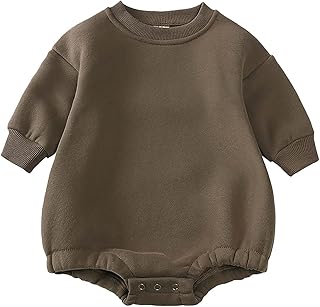 Mameluco de cuello redondo para bebé, suéter grueso de manga larga, abrigo de color sólido, overol suave de algodón para niños y niñas