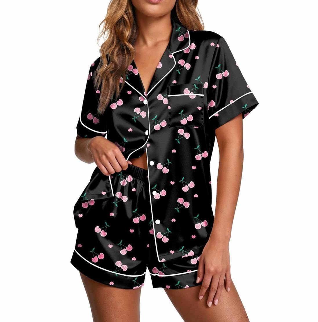 Ekouaer Pajamas for Women Set Silk Satin Pjs 2 Piece Button Down Sleepwear