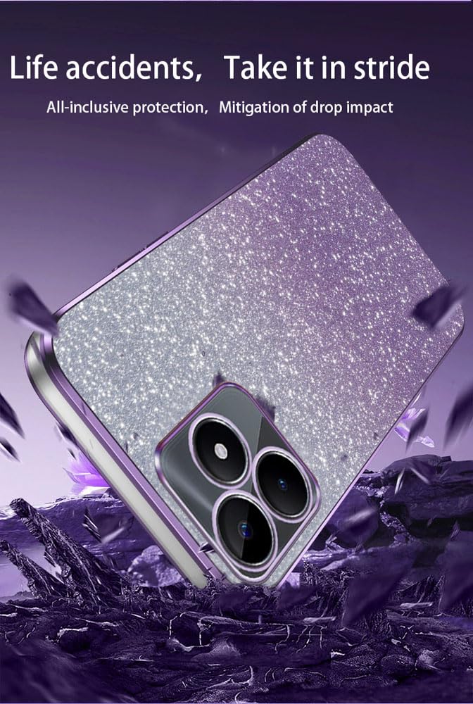 Glitzer Hülle Für Realme C51 / Note 50 / C53 – TPU, Stoßfest, Mit Abnehmbarem Glitzeraufkleber, Lila