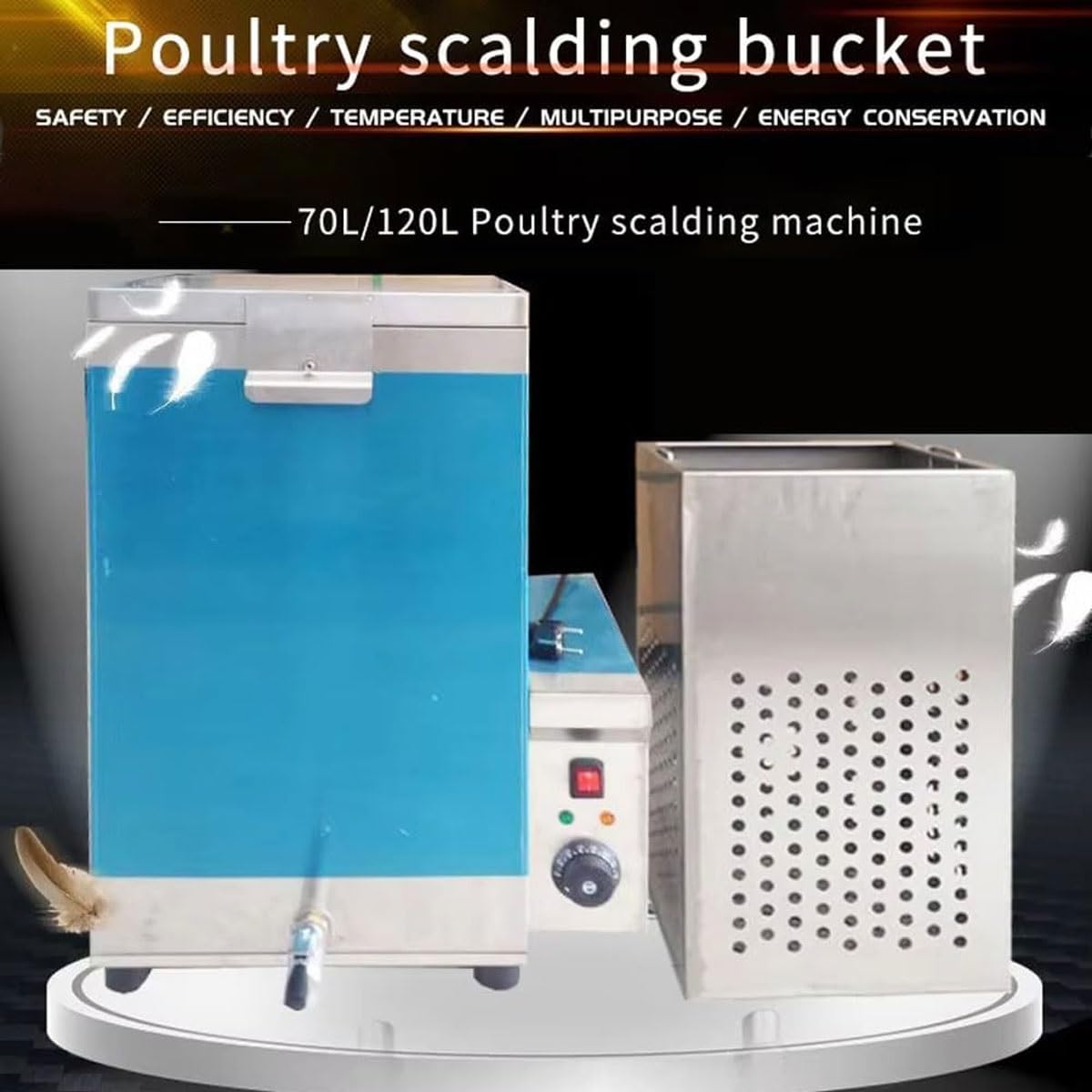 Máquina escaldadora comercial aves corral 70/125L,ajuste temperatura | Máquina desplumadora acero inoxidable,ajuste temperatura 30-110℃,agua caliente 120-150S,for corral ganso pato(120L)