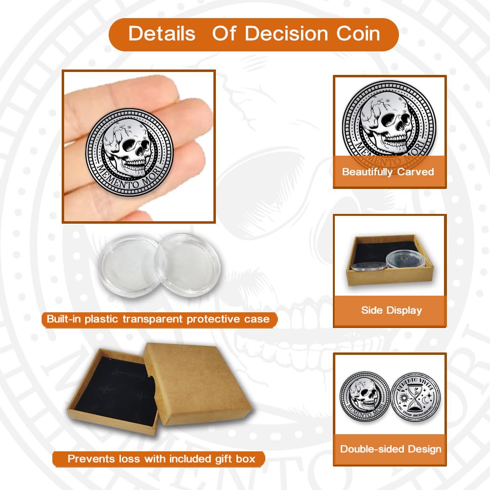 UNICRAFTALE 2Pc Memento Mori Coin Hourglass Skull Challenge Coins 2 Styles Memento Reminder Token Skull Token Medallions for Daily Stoic Practice Meditation Stoicism Gifts for Women Men - Image 3