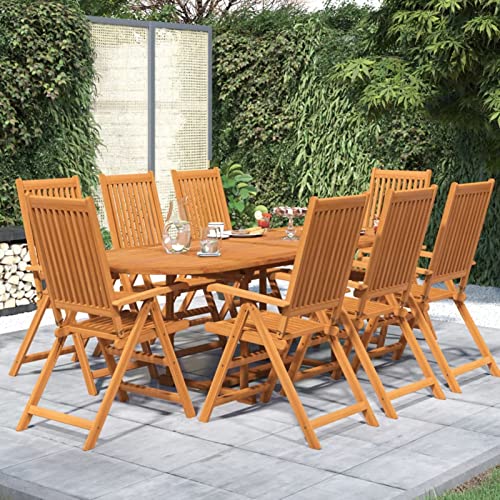 ADWOA Juego de Comedor para jardín 9 Piezas Madera Maciza de Acacia Sillas De Jardin Exterior En Oferta Comedor Juego