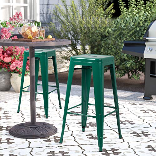 Image of Devoko Metal Bar Stools 30 inch Indoor Outdoor Stackable Barstools Modern Style Industrial Vintage Counter Bar Stools Set of 4 (30 inch, Green)