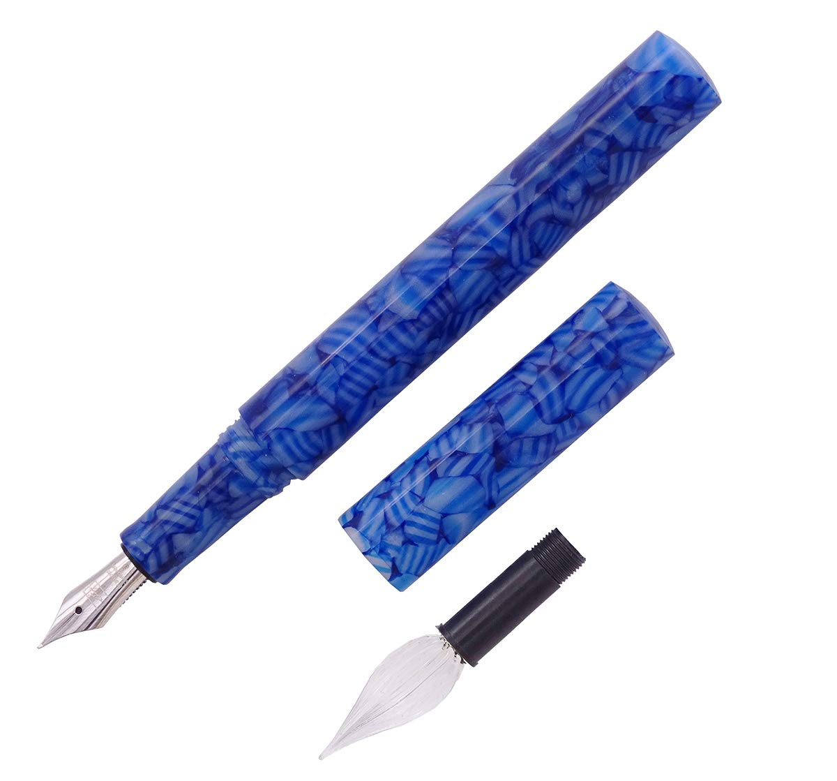 erofa Majohn Stylo-plume à pointe extra fine et stylo à plume en verre acrylique bleu avec convertisseur d'encre de poche à double usage Coffret cadeau pour signature, dessin d'art