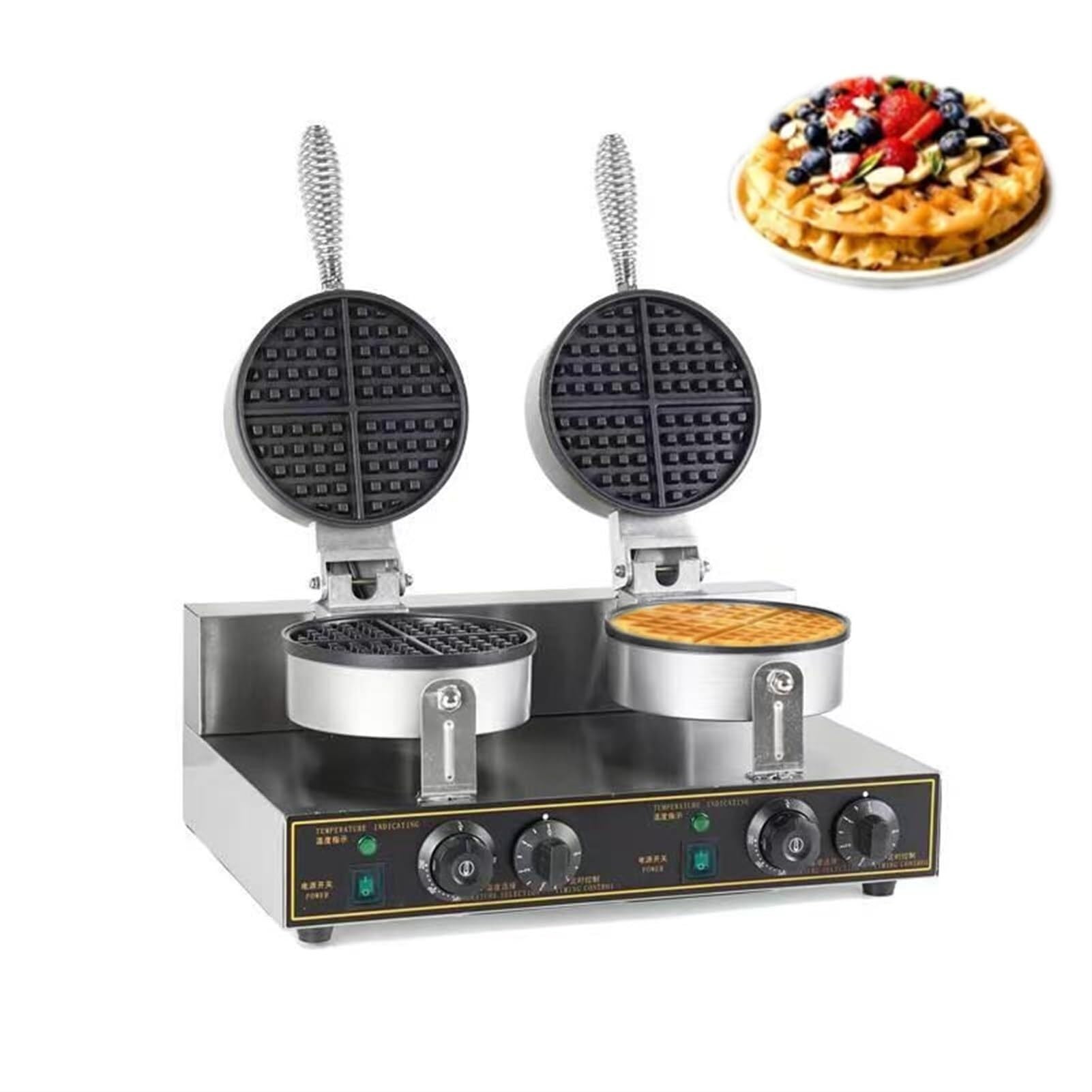 Piastra elettrica a doppia testa per waffle, antiaderente, per cuocere torte, waffle rotondi, elettrodomestico da cucina, macchina per coni gelato, senza fumo, facile da usare e da,