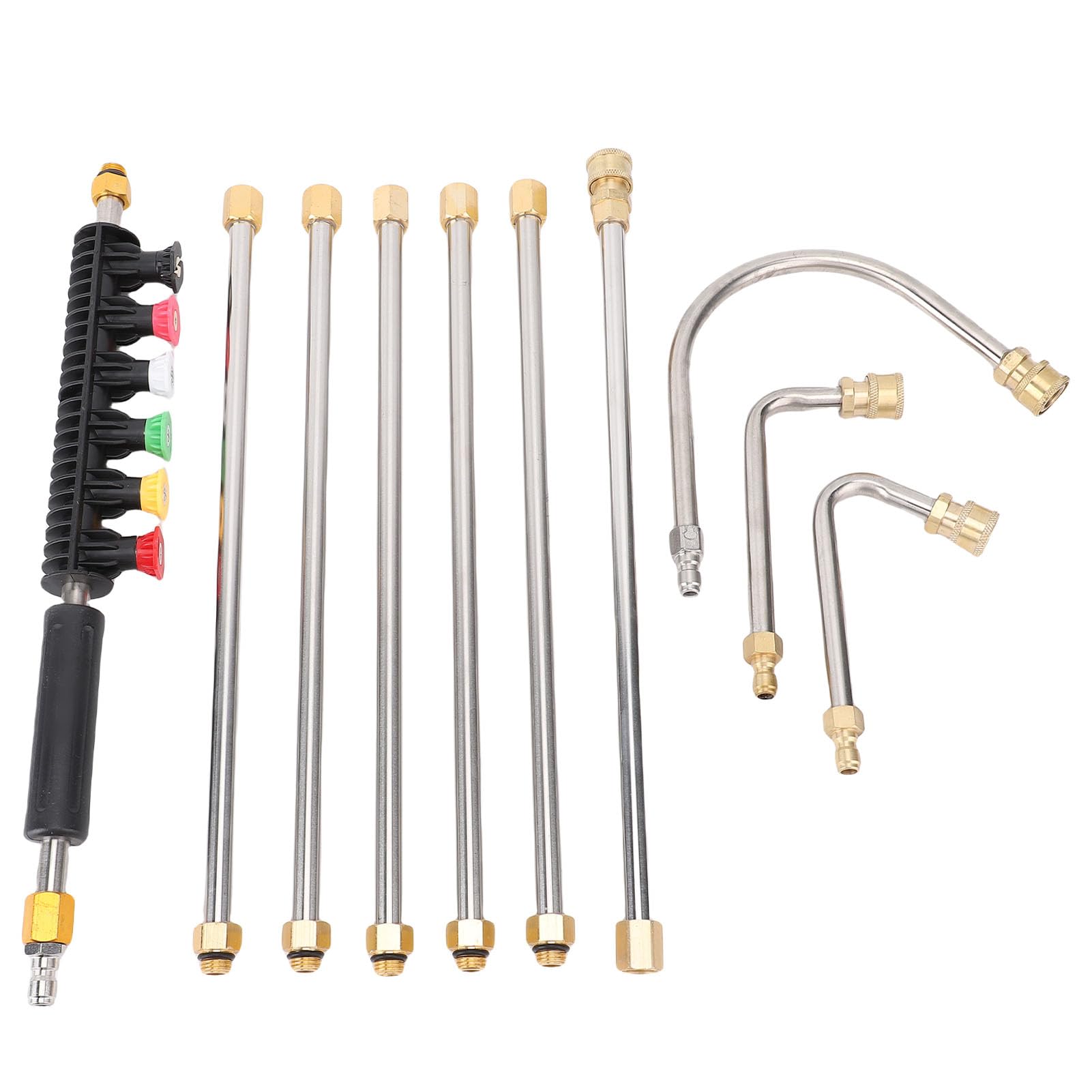 Jeffergarden Kit de Varilla de Extensión para Lavadora a Presión, Varilla de Extensión para Lavadora Eléctrica de Latón y Acero Inoxidable con 7 Varillas Rectas, 3 Varillas Curvas, 6 Puntas de