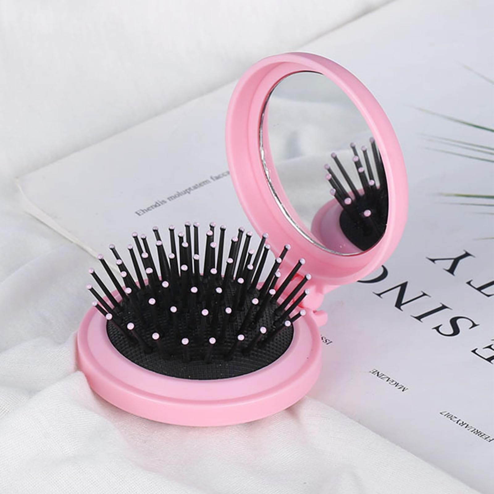 4Pcs Mini Round Folding Comb Comfortable Pocket Comb Folding Mirror Compact Size Mirror Hair Brushes Portable Massage Comb Mirror for Women and Girls - Image 4