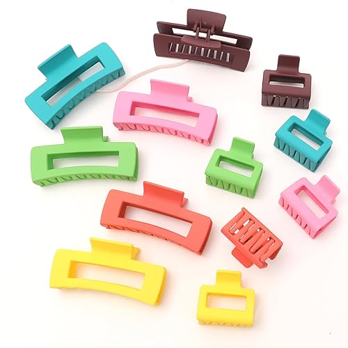 Miniatura 5 de Paquete de 12 pinzas para el cabello cuadradas coloridas y modernas, pinzas rectangulares neutrales grandes y grandes, antideslizantes, mate,