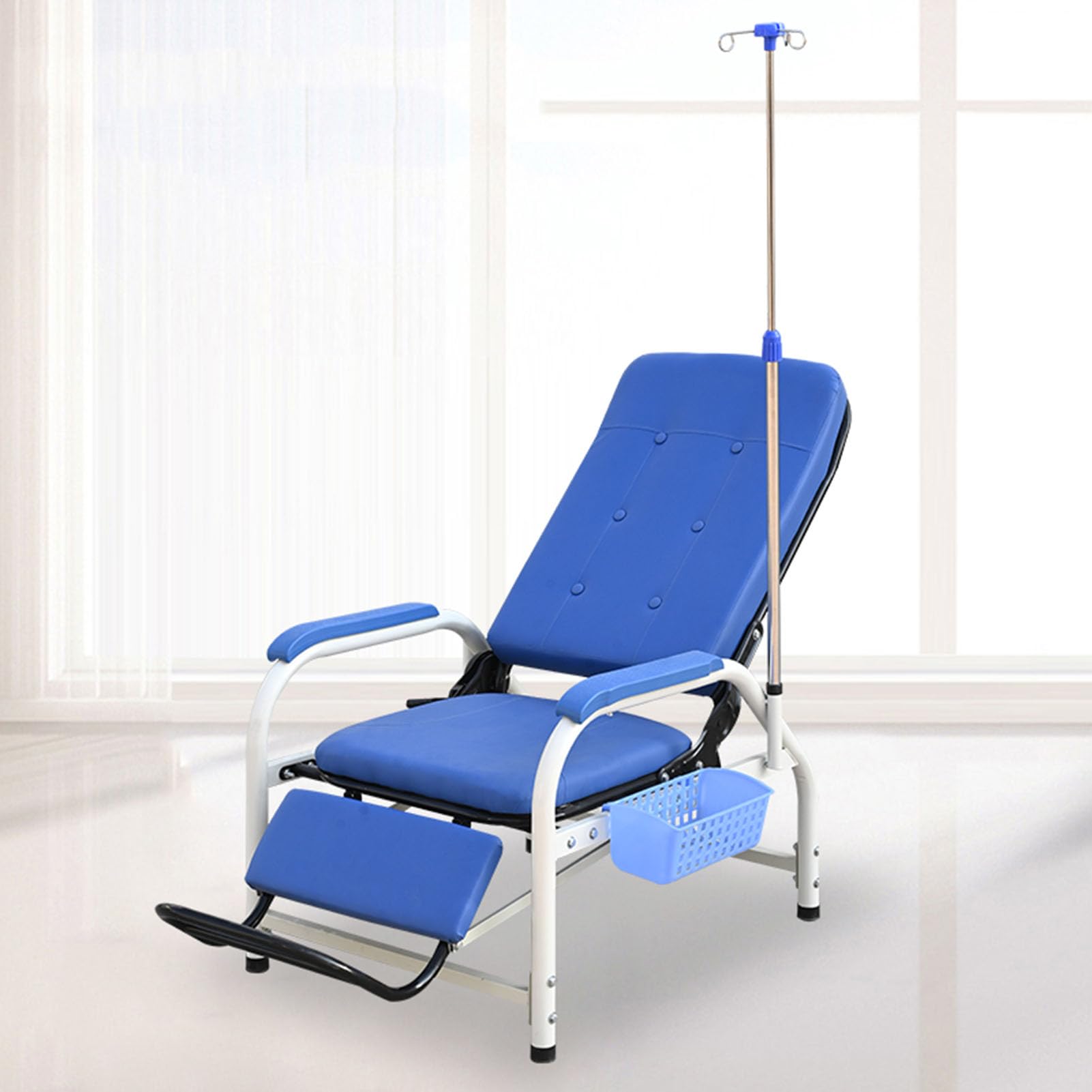 ASerZenith Fully Reclining Chair With Iv Stand For Blood Draw And Patient Waiting In Clinics,Half-Lyingwithplateblackpeda