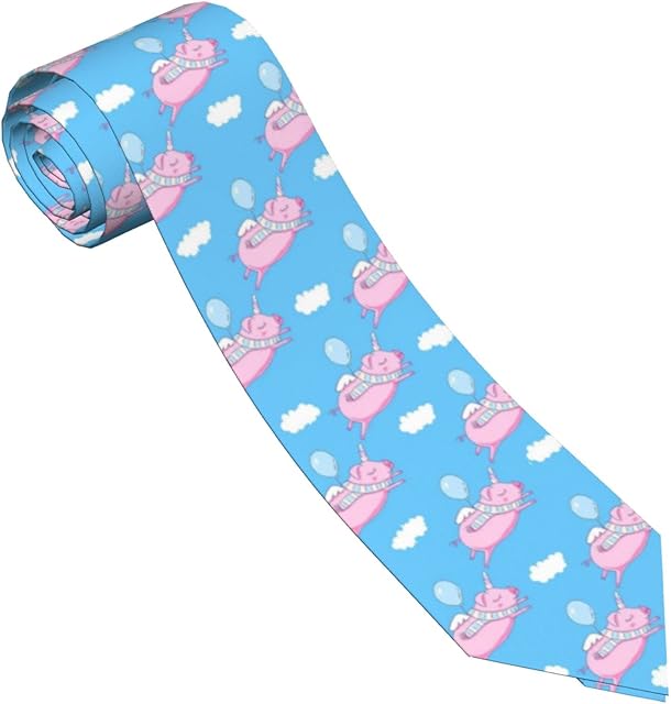 Funny Flying Unicorn Pig Ties For Men Slim Silk Men'S Neckties 8 Cm/3.2 Inch For Wedding Party Business Graduation