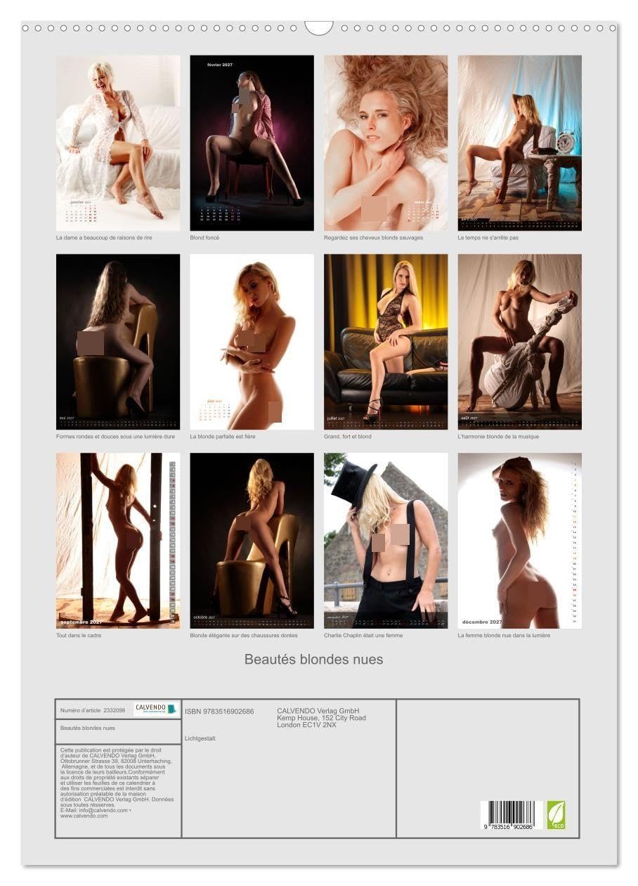 Beautés blondes nues (Calendrier mural 2027 DIN A2 horizontal), CALVENDO calendrier mensuel: Photographie de nu avec des femmes blondes