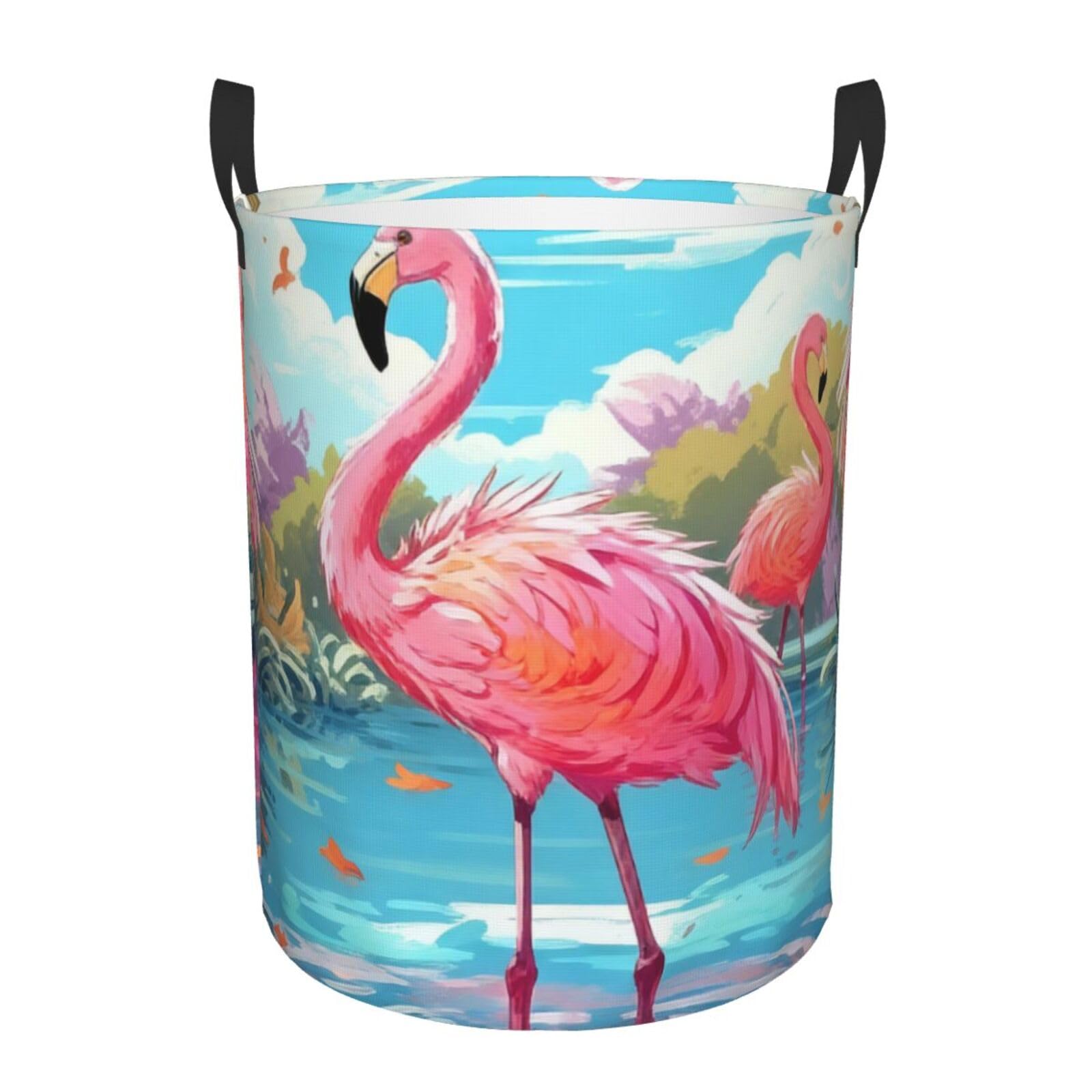 Laundry Basket Large Collapsible Laundry Hamper with Handles flamingo bird Laundry Basket Waterproof Freestanding Dirty Clothes Hamper for Bedroom Bathroom Dorm